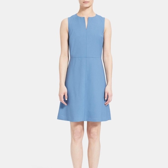 Theory Good Wool Split Front Dress in Lagoon Blue - Picture 1 of 3